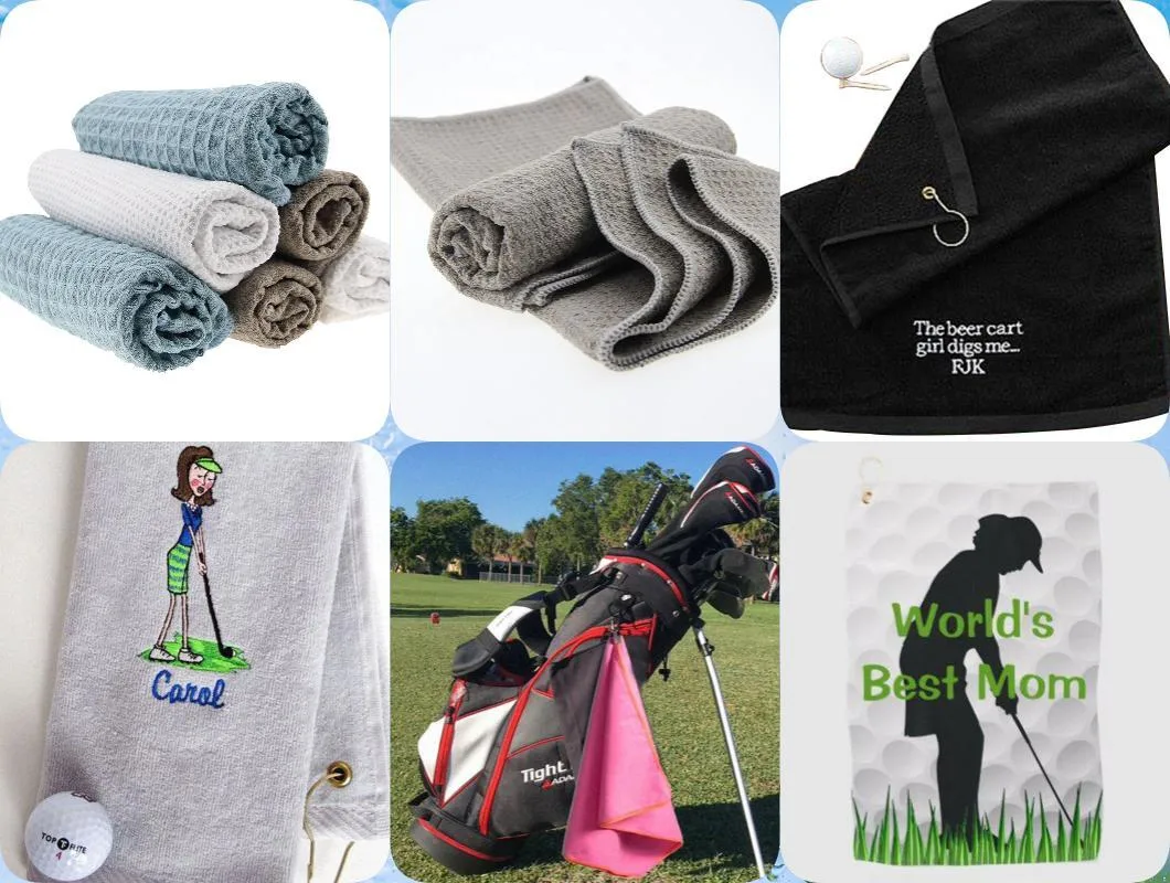 Custom Printed Logo Microfiber Waffle Golf Towel Rally Towel with Hook and Clips Golf Towel